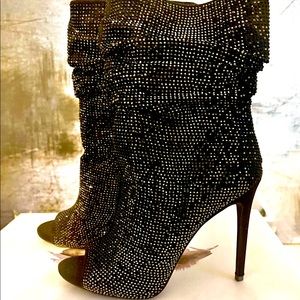 Black Sequin Slouch Boot